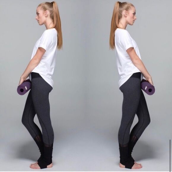 Lululemon Devi Yoga Cotton Stirrup High Rise Waist Leggings Mesh Panels RARE - Picture 3 of 16